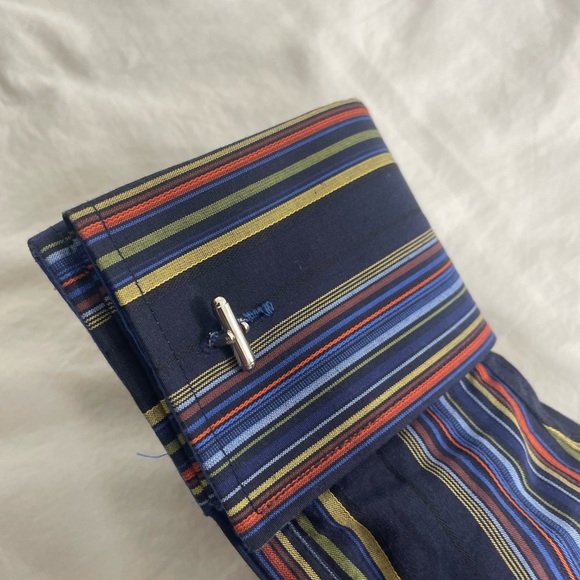 Lanzino Mens Multicolor Striped Long Sleeve Button Up Shirt Size M - Picture 11 of 13